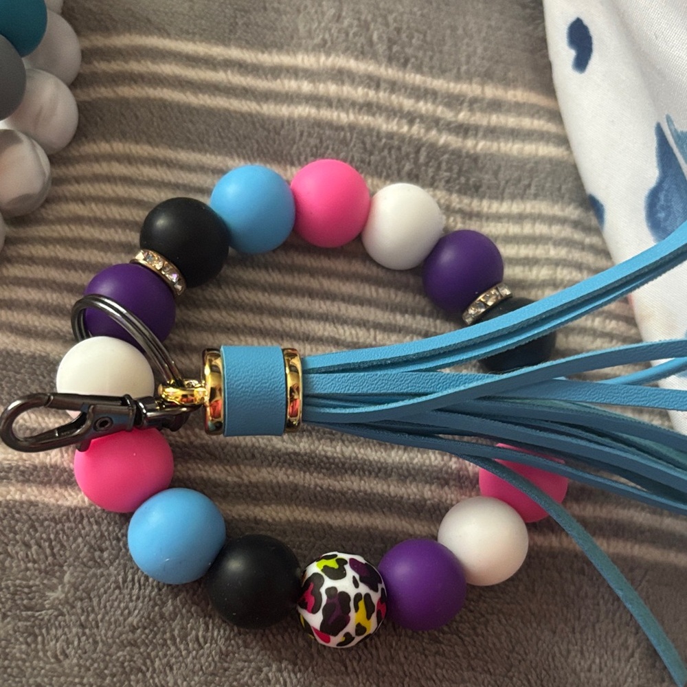 Colorful Beaded Keychain Bracelet with Tassel
